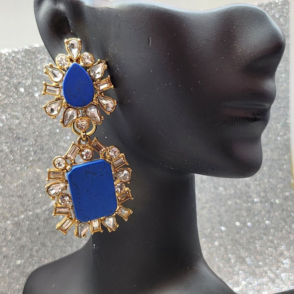 BCBGMAXAZRIA Gold &‎ Blue Statement Clip-On Earrings With Crystals